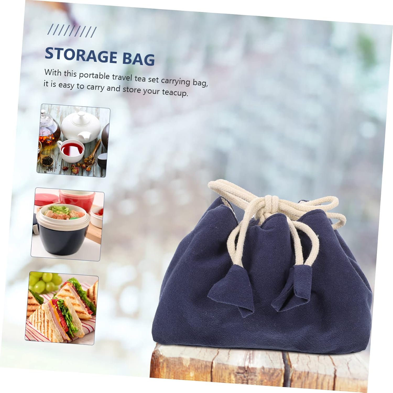 DECHOUS 3pcs Travel Tea Set Pouch Teacup Storage Bag Drawstring Decorative Teacup Pouch for Tea Pot Multi-Functional Set Organizer