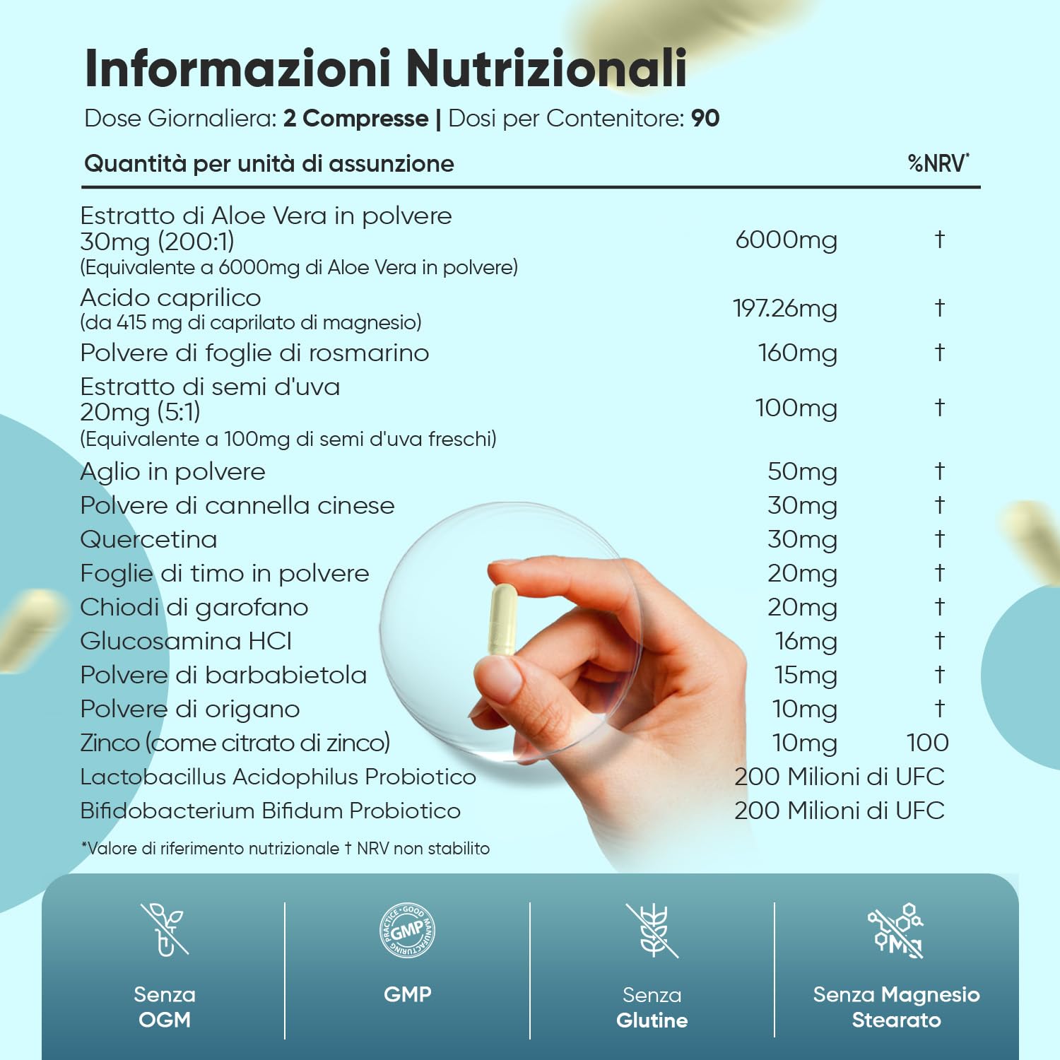 Candida Support 180 Capsule Vegane, (Scorta 3 Mesi), Complex con Zinco, Aglio, Quercetina, Aloe Vera, Rosmarino, Cannella, Probiotici Donna e Uomo, Lactobacillus Acidophilus e Bifidobacterium Bifidum