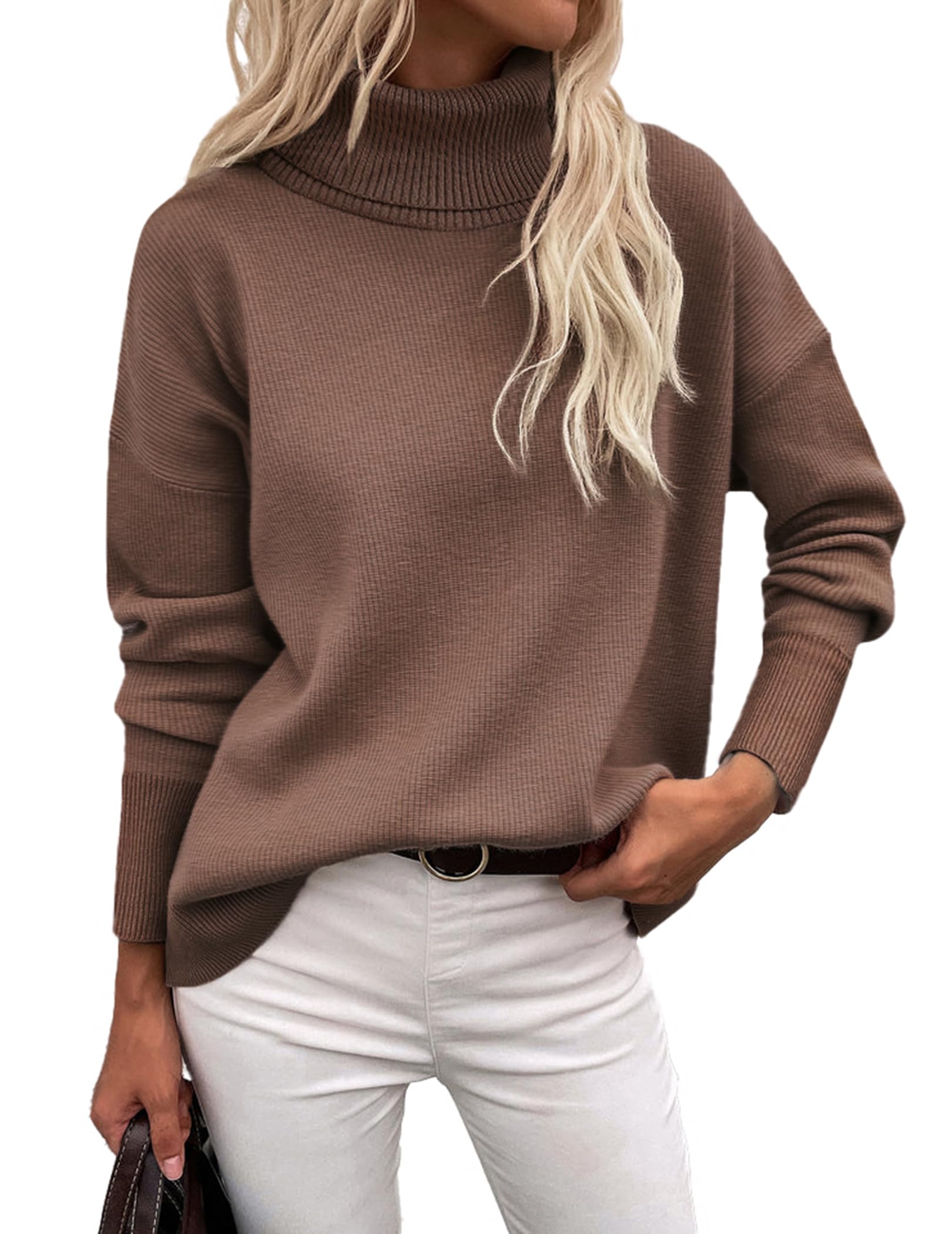 ZEAGOO Pullover Damen Rollkragen Strickpullover Langarm Warmer Pulli Basic Casual Rollkragenshirt Turtleneck Gestrickt Obertiele Herbst Winter S-XXL