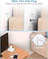Vista 4 de Cable protector de sobretensiones de 10 pies, cable de extensión de enchufe plano ultrafino, 8 tomacorrientes, 4 puertos USB (2 USB C), extensor
