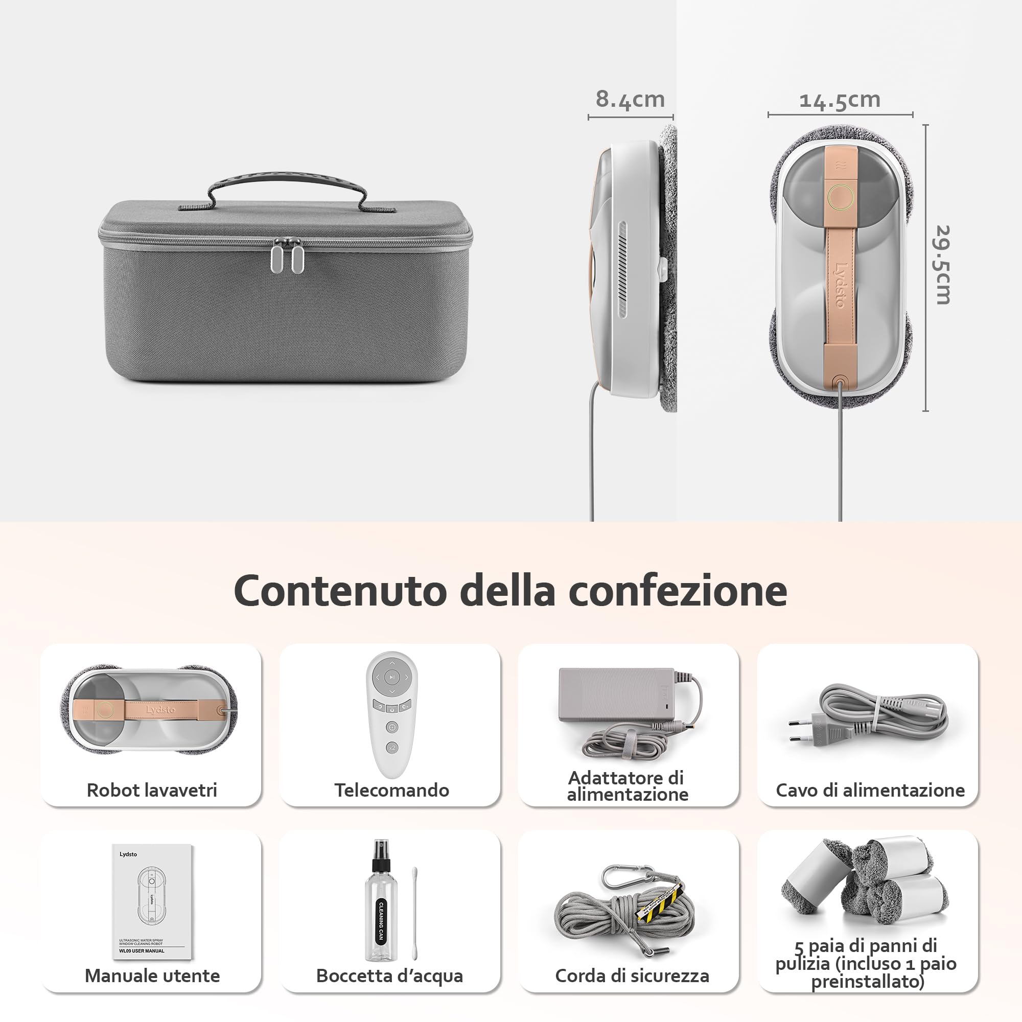 Lydsto WL09 Robot Lavavetri Doppi Ugelli con Spruzzo Ultrasonico，6000Pa Robot Pulisci Vetri 80ML Serbatoio dell'Acqua, Telecomandoe 10 Panni, Per Tutte le Superfici Lisce