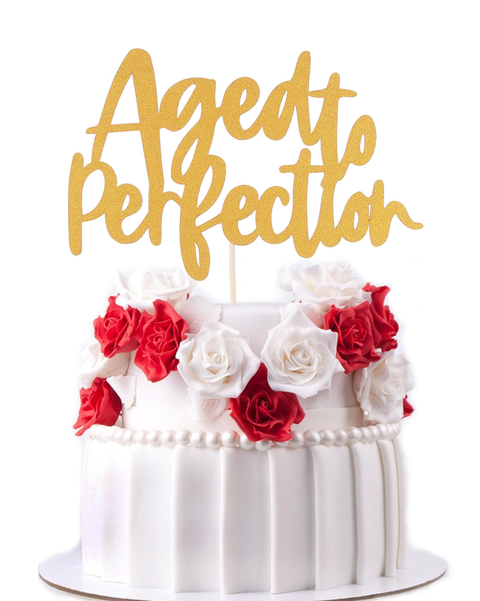 Cake Topper "Aged To Perfection" Con Glitter Dorato - Decorazione Per Torta Pensionamento, Compleanno, Anniversario, Vino