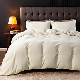 JELLYMONI Beige Velvet Duvet Cover Queen Set