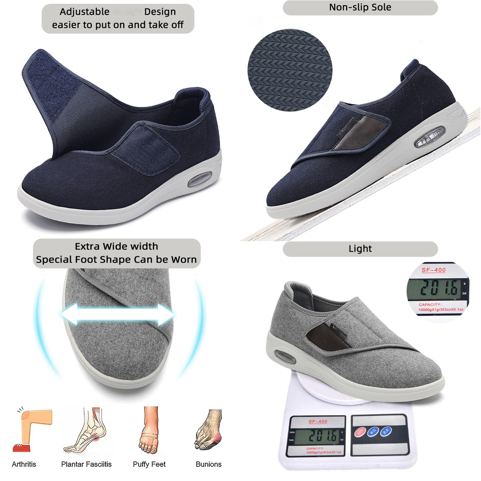 Calzature Unisex per diabetici Scarpe da Passeggio Slip-on con Cuscino d'Aria-Scarpe per Ortopediche Traspiranti con Supporto per L'Arco Plantare Scarpe Casual in Maglia