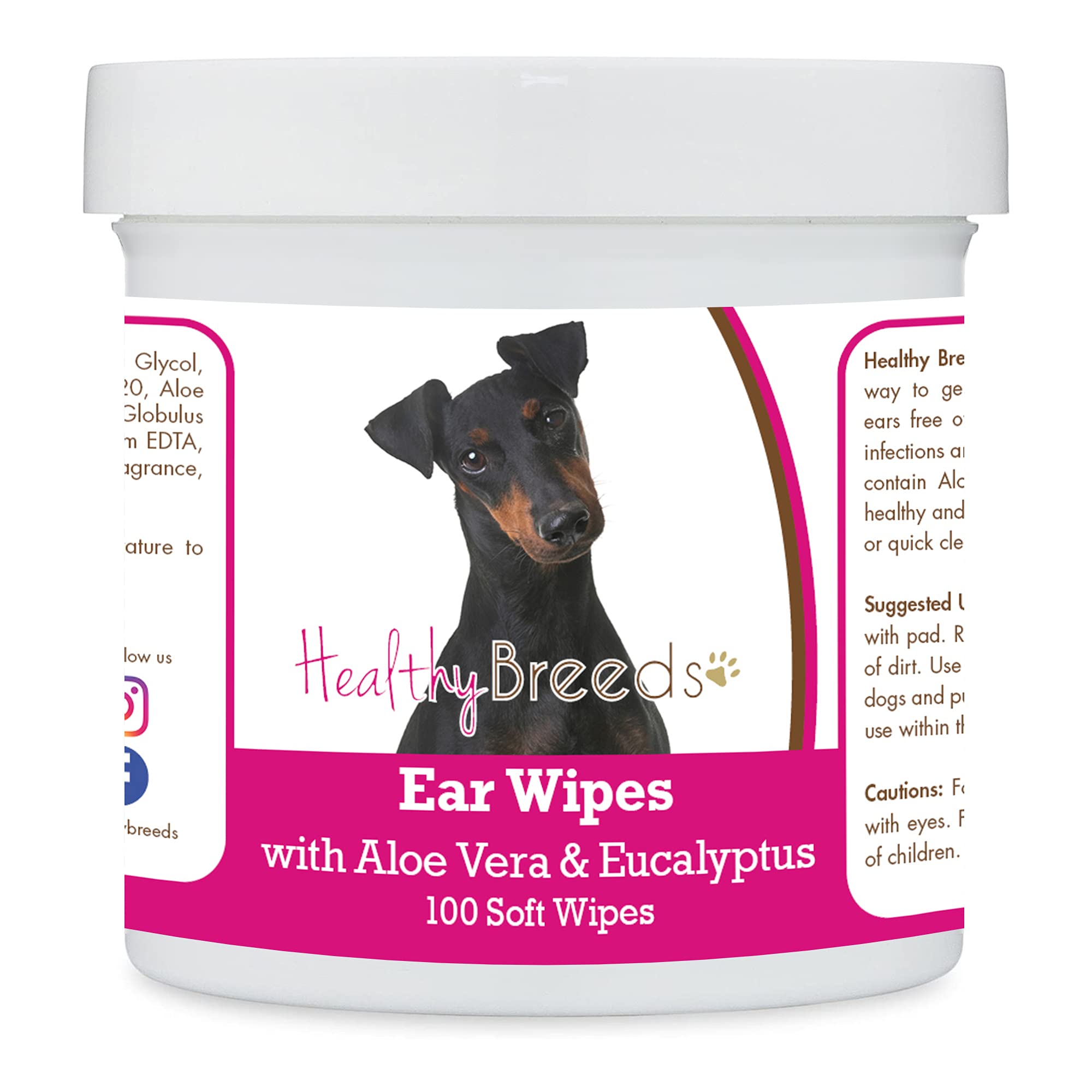 Healthy Breeds Manchester Terrier Ear Cleaning Wipes with Aloe &amp; Eucalyptus for Dogs 100 Count