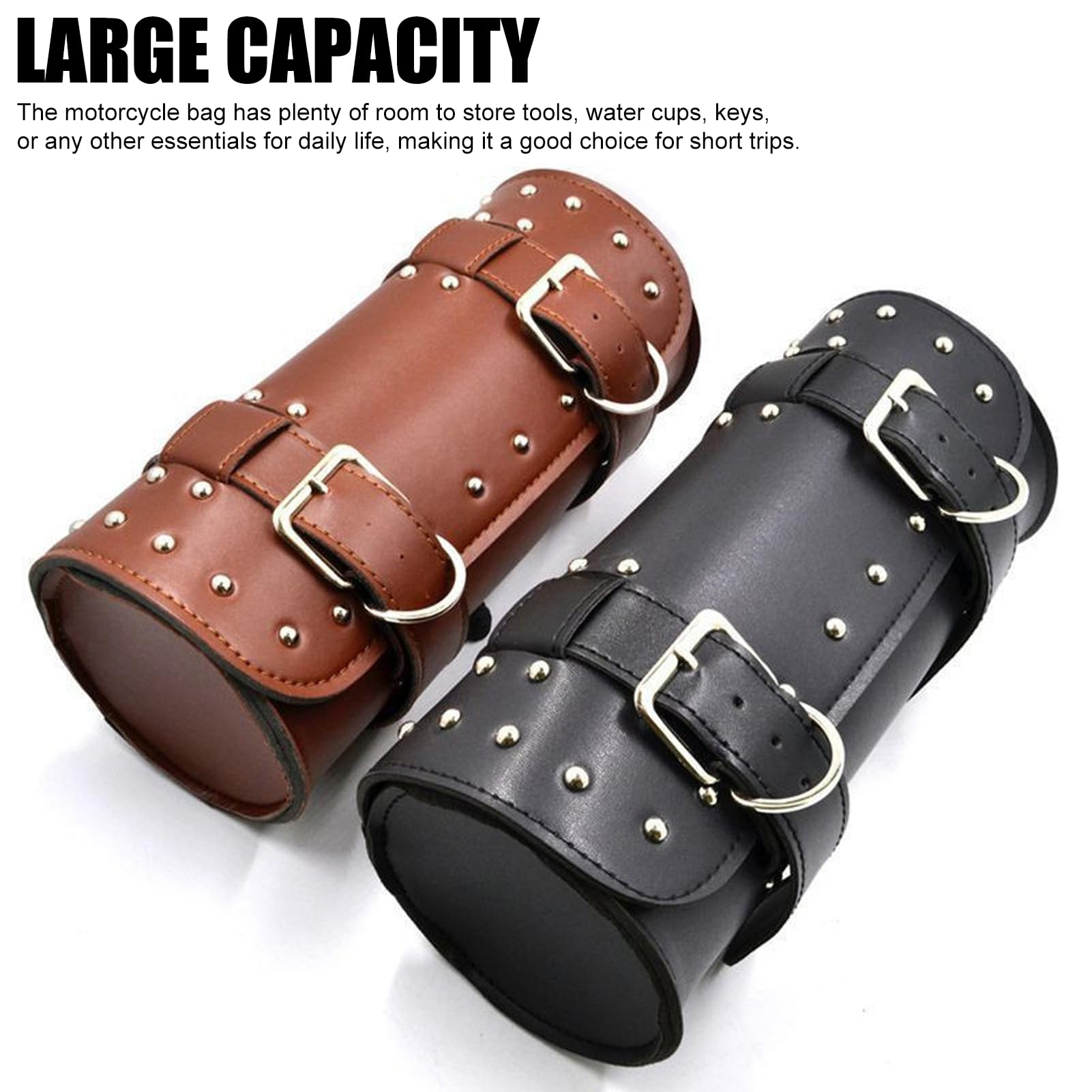 Shkalacar Borsa portautensili per Moto, Borsa da Sella per Forcella in Pelle PU per Moto con Cinghie Regolabili, Borsa per Manubrio Compatibile con Honda Kawasaki Suzuki Yamaha