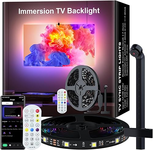 MIHEAL Retroiluminación LED para TV con sensor, tira de luces RGB de 12.4 pies para PC de 32 a 60 pulgadas, monitor de TV, luces de TV inteligentes