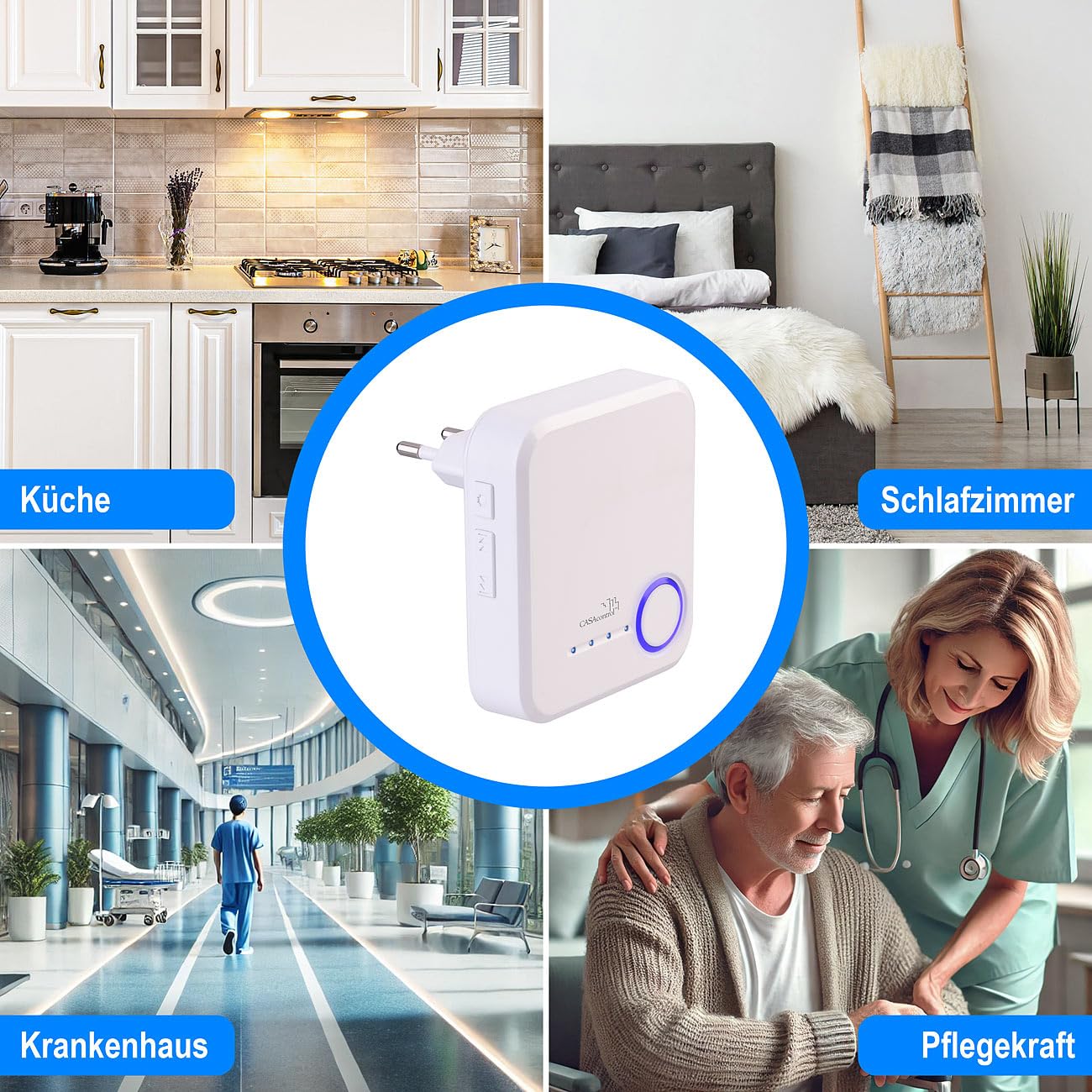 Notruftasten: Smartes SOS-Notrufknopf-Set für Senioren, 4X Sender, 2X Empfänger, App (Smarter SOS-Knöpfe, Notrufgerät)