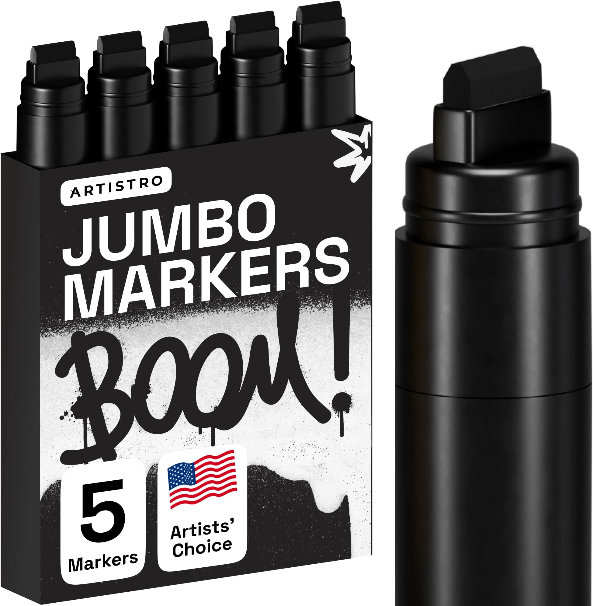 ARTISTRO 5 Black Acrylic Paint Pens, Acrylic Paint Markers Jumbo Tip, Fabric Markers for Textile, Canvas, Rock, Glass, Wood, Paper, DYI, Paint Markers for Kids and Adults