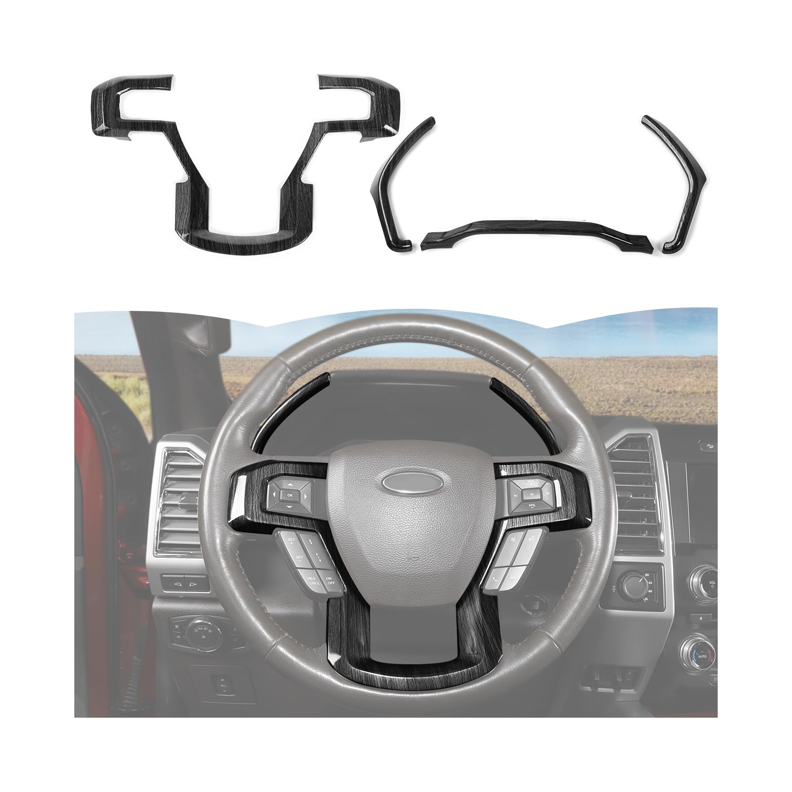 RT-TCZ Dashboard Panel Cover Interior Trim Kit Decoration Interior Accessories for Ford F150 2015-2020 (Black Wood Grain)