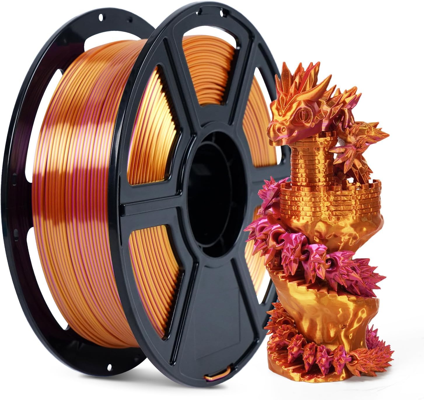 FLASHFORGE Silk PLA Gradient Metal Rainbow Filament, Silk Multicolored Color Change 3D Printing Filament, Gold Copper Bronze Grey Shiny Color-Changing Metal-Like Finish, Ultra-High Glossiness