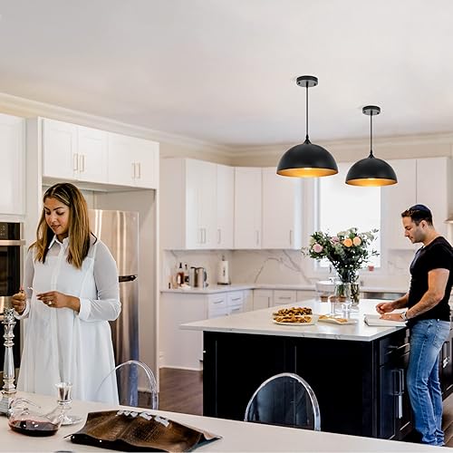 Miniatura 3 de Iluminación colgante de granja para isla de cocina, lámparas colgantes de cúpula negra y dorada, lámpara de techo colgante industrial para comedor,