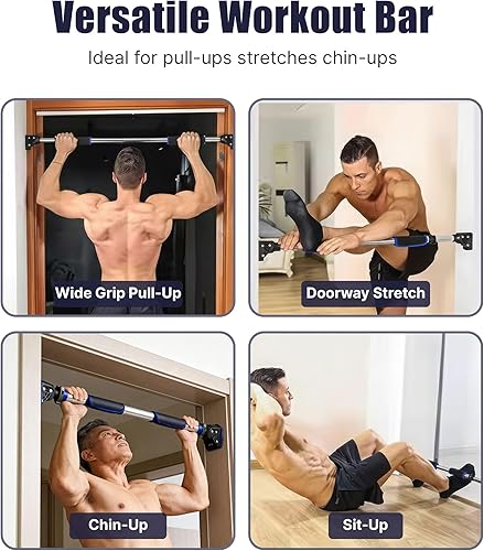Miniatura 6 de Barra de dominadas para barra de barbilla de puerta, sin tornillos, ancho del marco de la puerta, ajustable, 28.3-38.2 in (28-38 pulgadas),