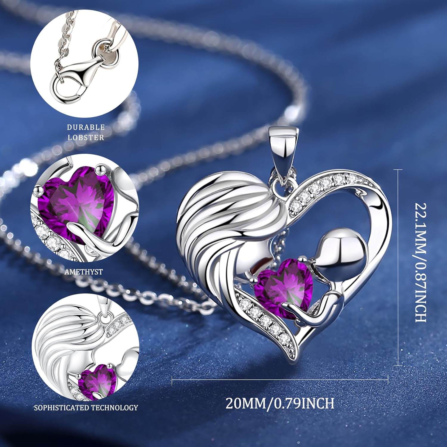 FANCIME Mom Birthstone Necklace Mother and Child Love Heart Necklace I Love You Mom Gifts Mothers Day Birthstone Jewelry Gifts for Grandmother Women Wife, 16"+2" Inches - Image 2