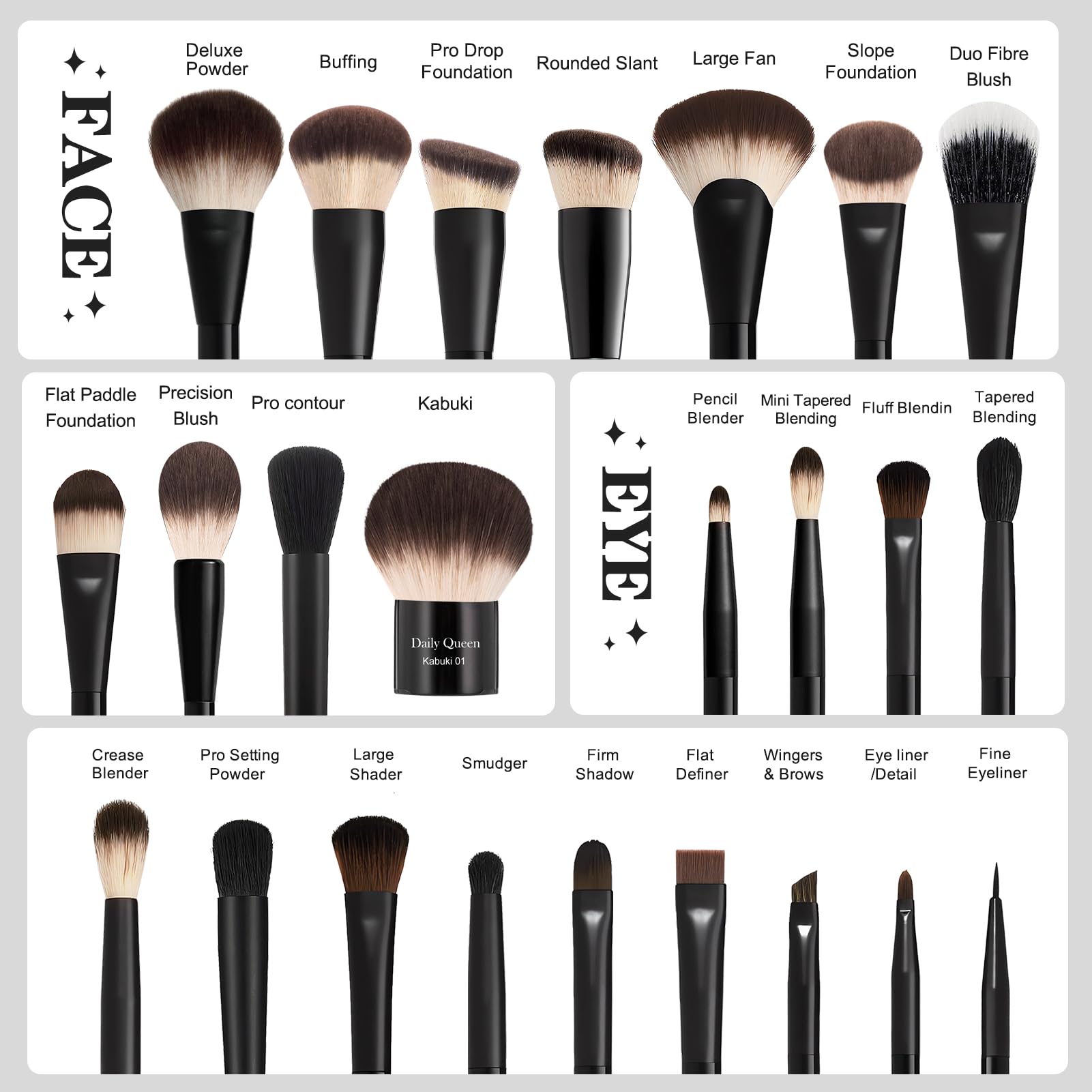 Juego de brochas de maquillaje, 24 piezas, kabuki profesional y brochas para polvo