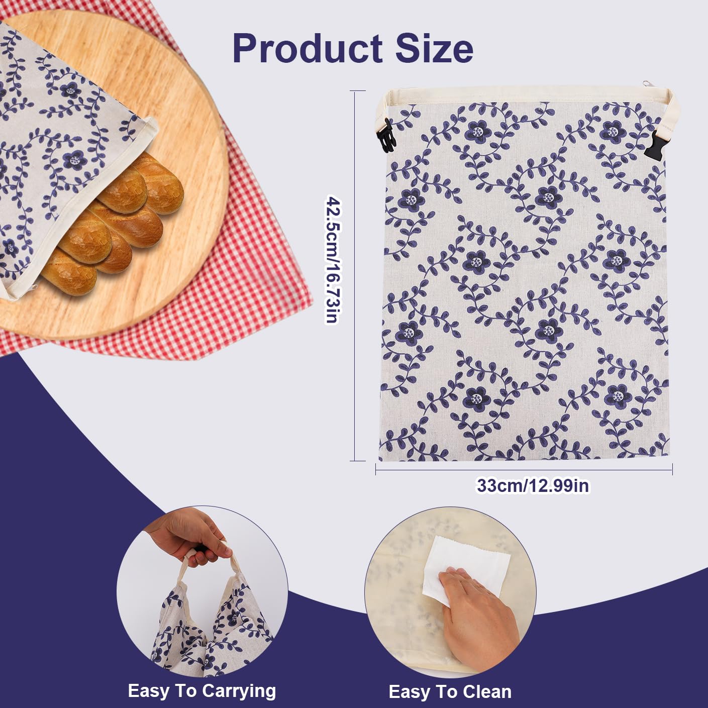 2 Packs Reusable Beeswax Bread Bags For Homemade Sourdough Bread, Line & Beeswax Bag to Keep Fresh - Extra Large and Easy to Clean Cotton Storage Bag