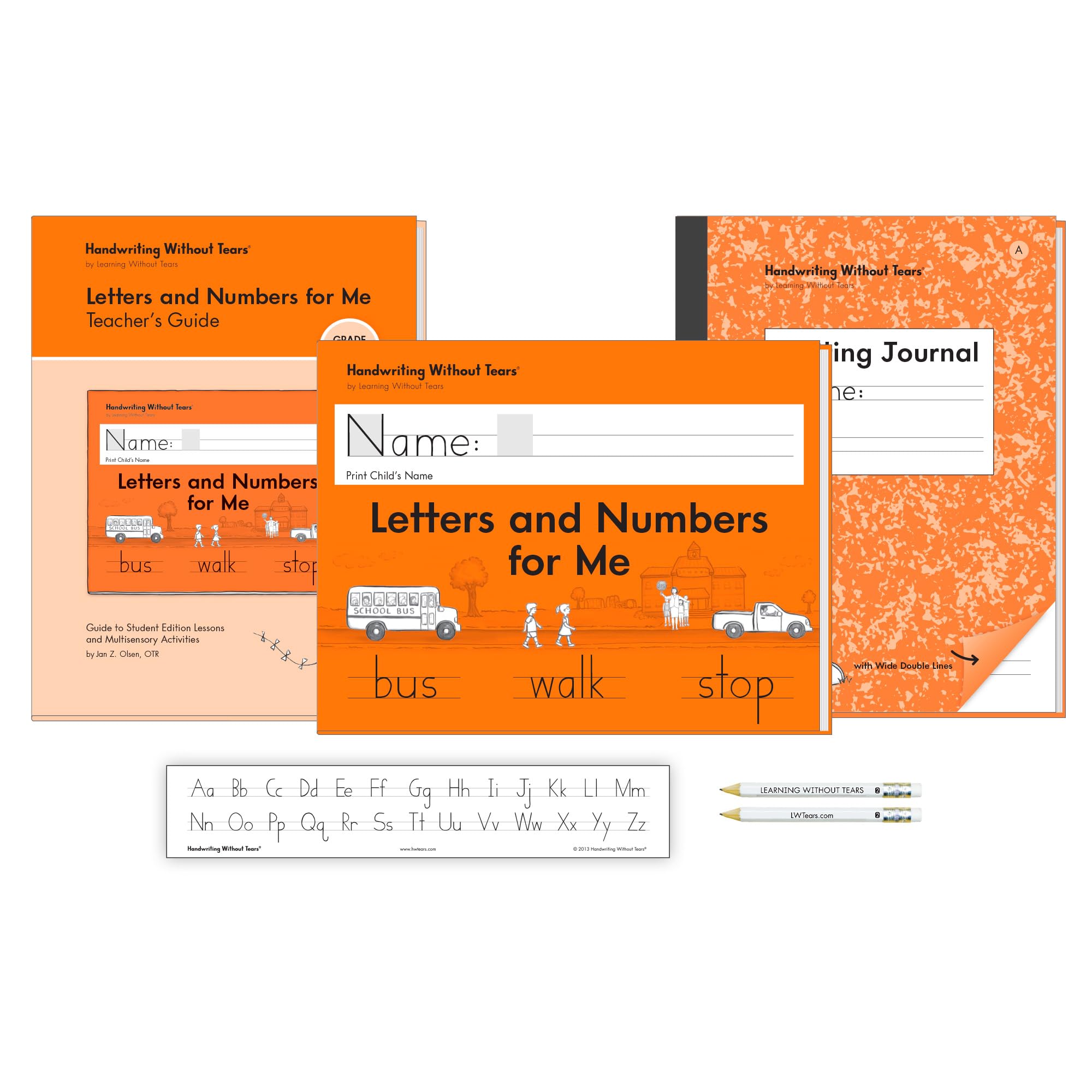 Handwriting Without Tears, Kindergarten Printing Bundle, Age 5+, K+, Student Workbook, Writing Journal & Teacher's Guide, School & Home, Language Arts, Tutoring, Tiny Pencils, Desk Strip