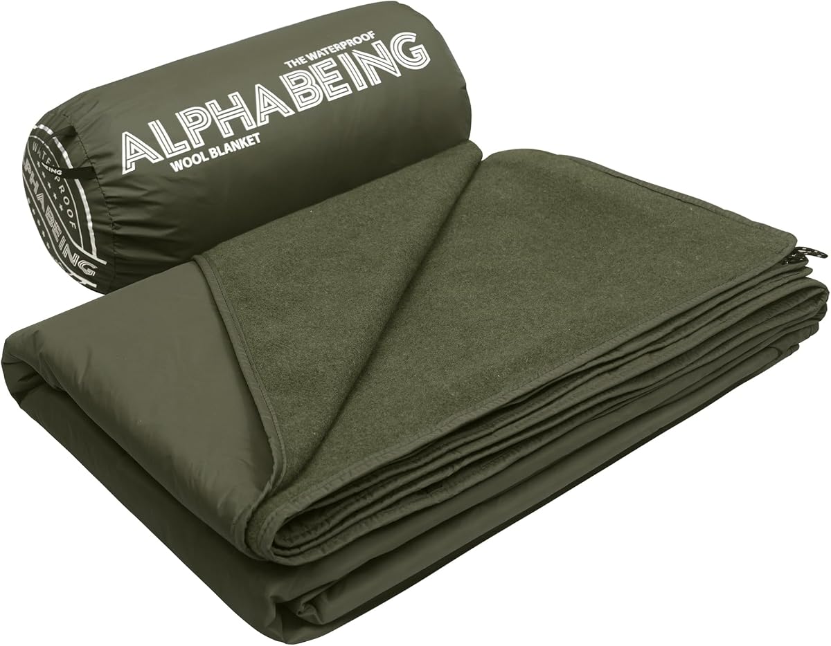 Waterproof Outdoor Blanket with Merino Wool, Extra Thick Warm, Windproof, Packable Stadium Blankets for Cold Weather, Camping Gift, Pet, Car, Picnic, Concerts, 79" x 59", Olive | Windproof, Packable Stadium Blankets for Cold Weather, Camping Gift, Pet, Car, Picnic, Concerts, 79" x 59", Olive