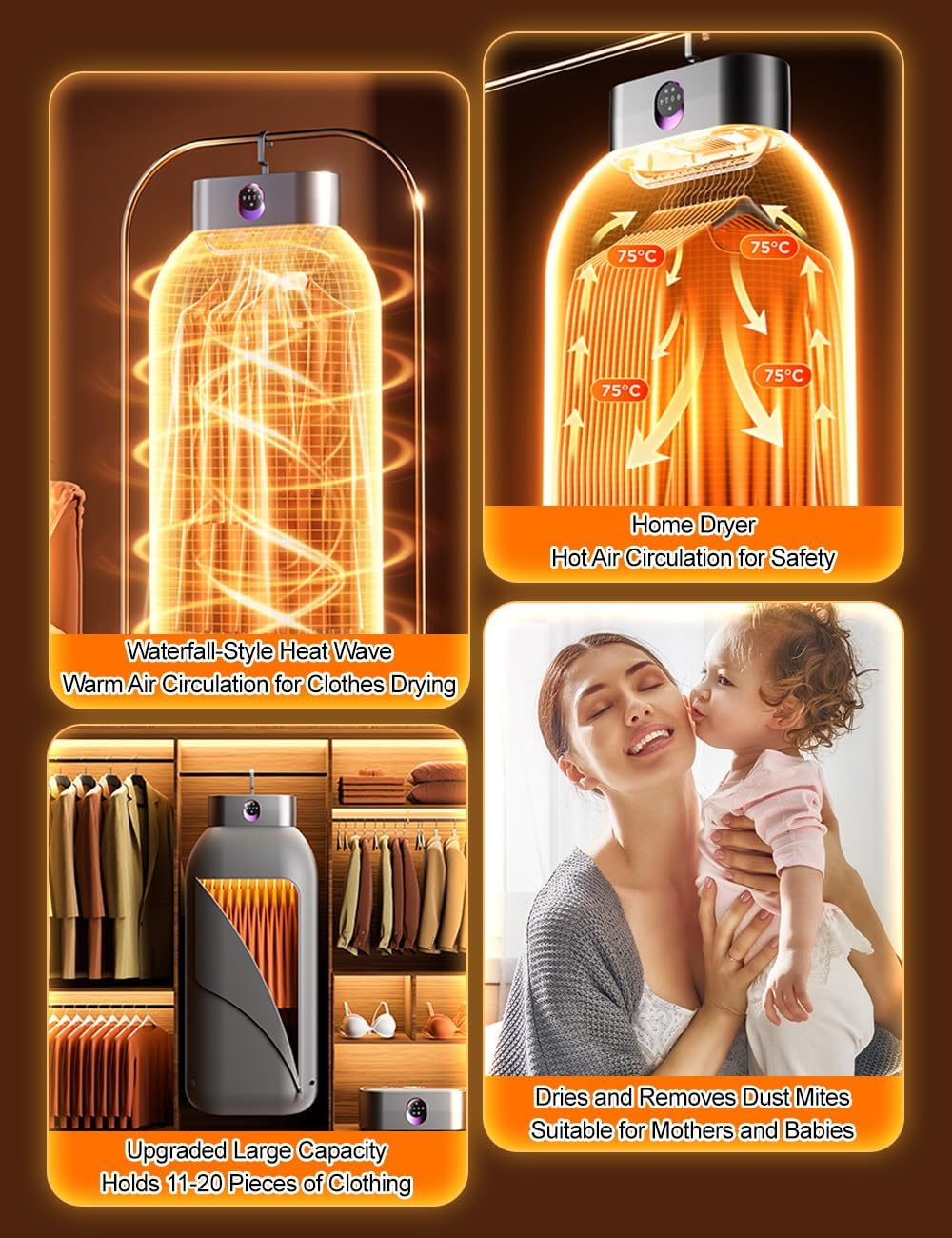 Portable Clothes Dryer for Apartments Travel Laundry - Electric Mini Machine Small Quiet Fast - Drying Foldable Compact Clothes Dryers Secadora Ropa Portatil Mojoco Minicompact Adjustable