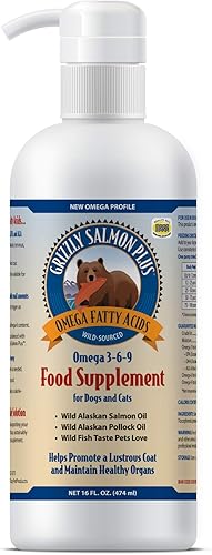 Grizzly Wild Alaskan Salmon Oil Suplemento alimenticio para perros Omega 3 ácidos grasos, 16 onzas