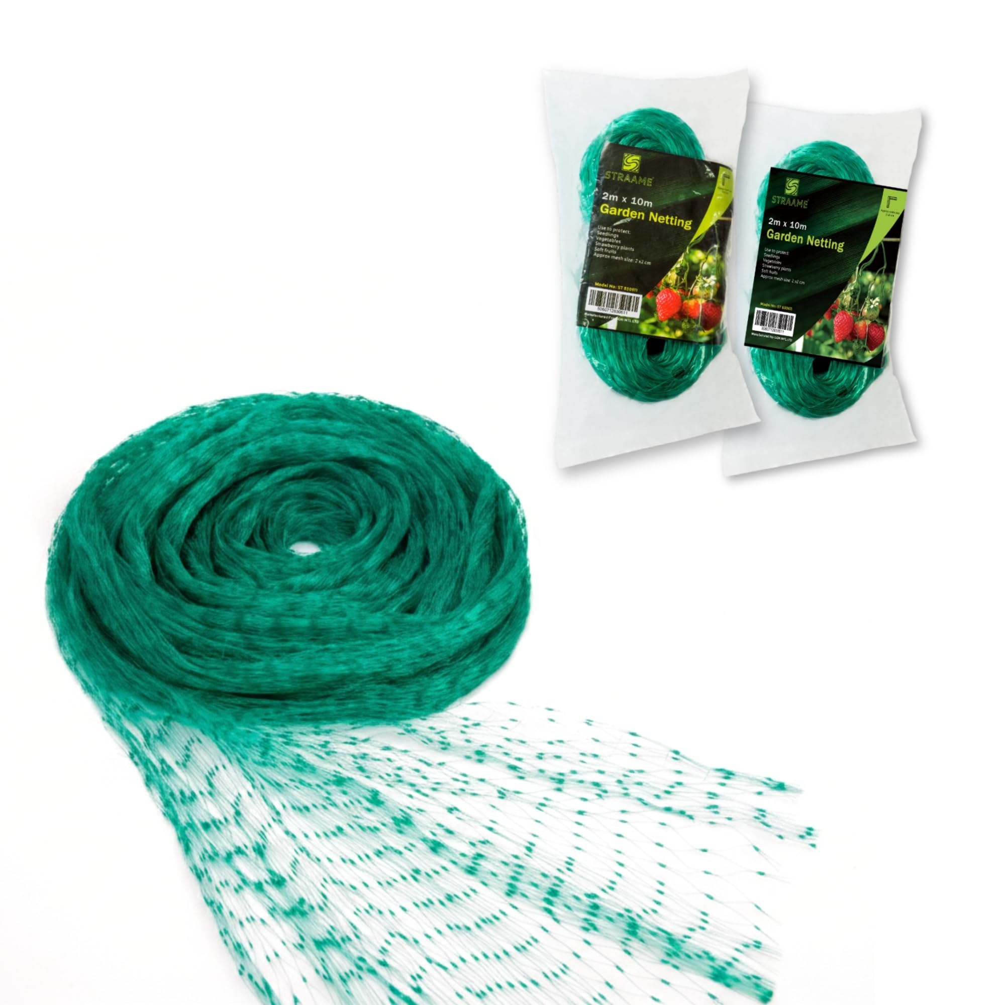 Straame Green Garden Netting 2M X 10M, Nylon Fine Garden Mesh, Gardening Bird Netting For Vegetable Patch, Allotment & Pond Net Cover, Plant Protection, Cat Deterrent, Uv Resistant (Pack Of 2)