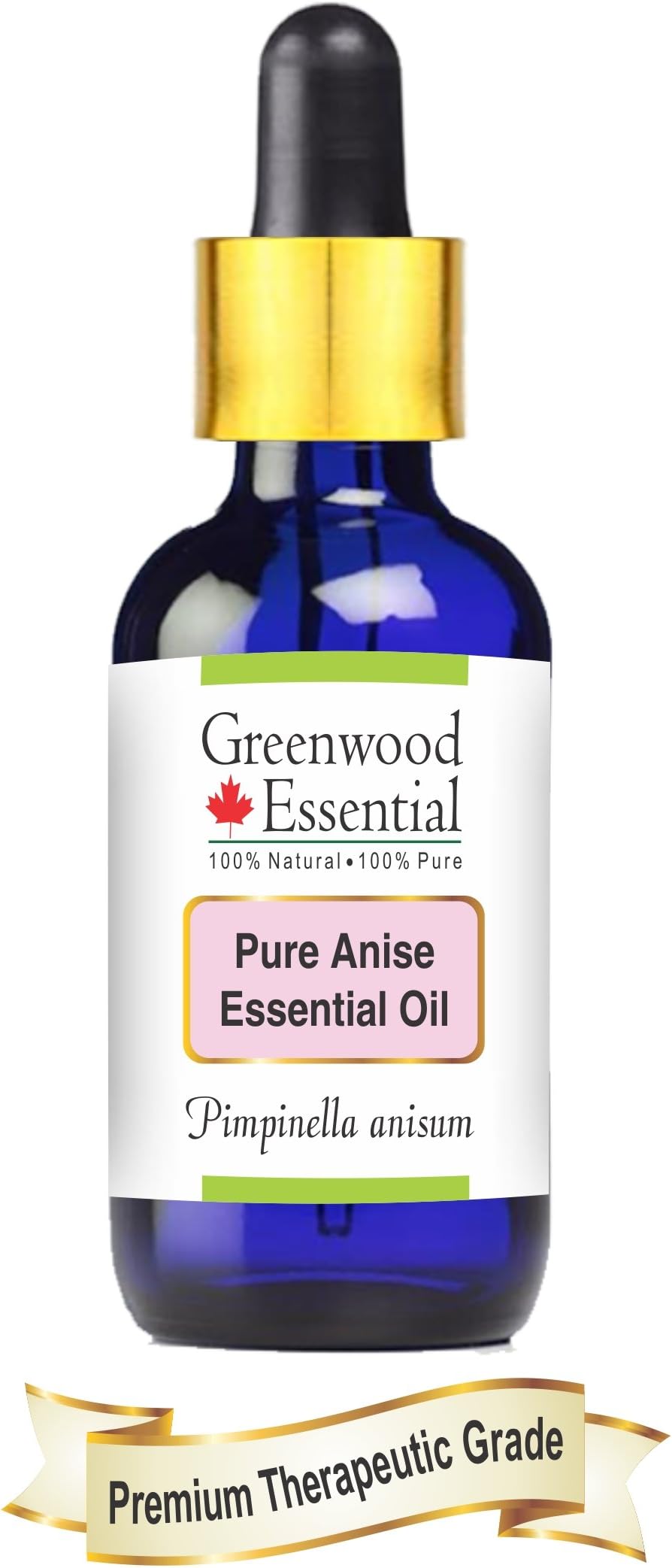 Greenwood Essential Pure Anise Essential Oil (Pimpinella Anisum) with Glass Dropper 100% Natural Therapeutic Grade Steam Distilled for Personal Care 50ml