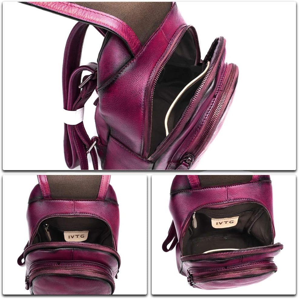 IVTG Genuine Leather Backpack for Women Shoulder Bag Fashion Designer Back Bag Classical Rucksack Casual Daypack (Purple) - Image 7