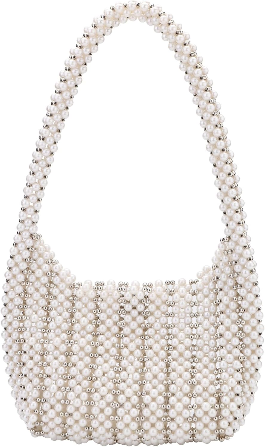 CHIC DIARY Pearl Shoulder Bag for Women Small Beaded Underarm Purse Hobo Handbag Tote for Evening Party Wedding