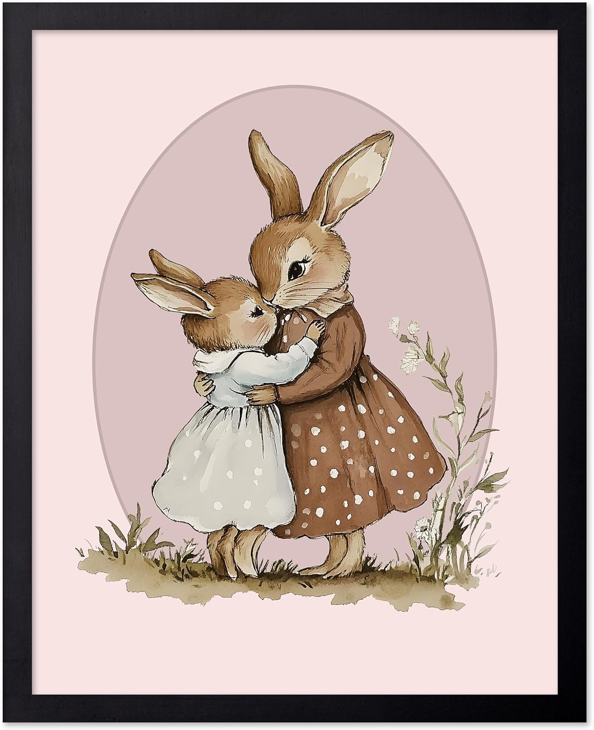 Poster Master Nursery Poster - Mommy & Baby Bunny Print - Cute Rabbit Art - Chic Girl's Bedroom Art - Fun Nursery Wall Art - Boho Kid's Room Decor - 8x10 UNFRAMED Wall Art