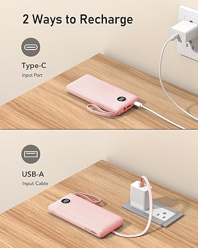 Miniatura 4 de VEEKTOMX Portable Charger with Built-in Cables 10000mAh Power Bank for iPhone Slim Fast Charge USB C Battery Pack Travel Essentials Powerbank