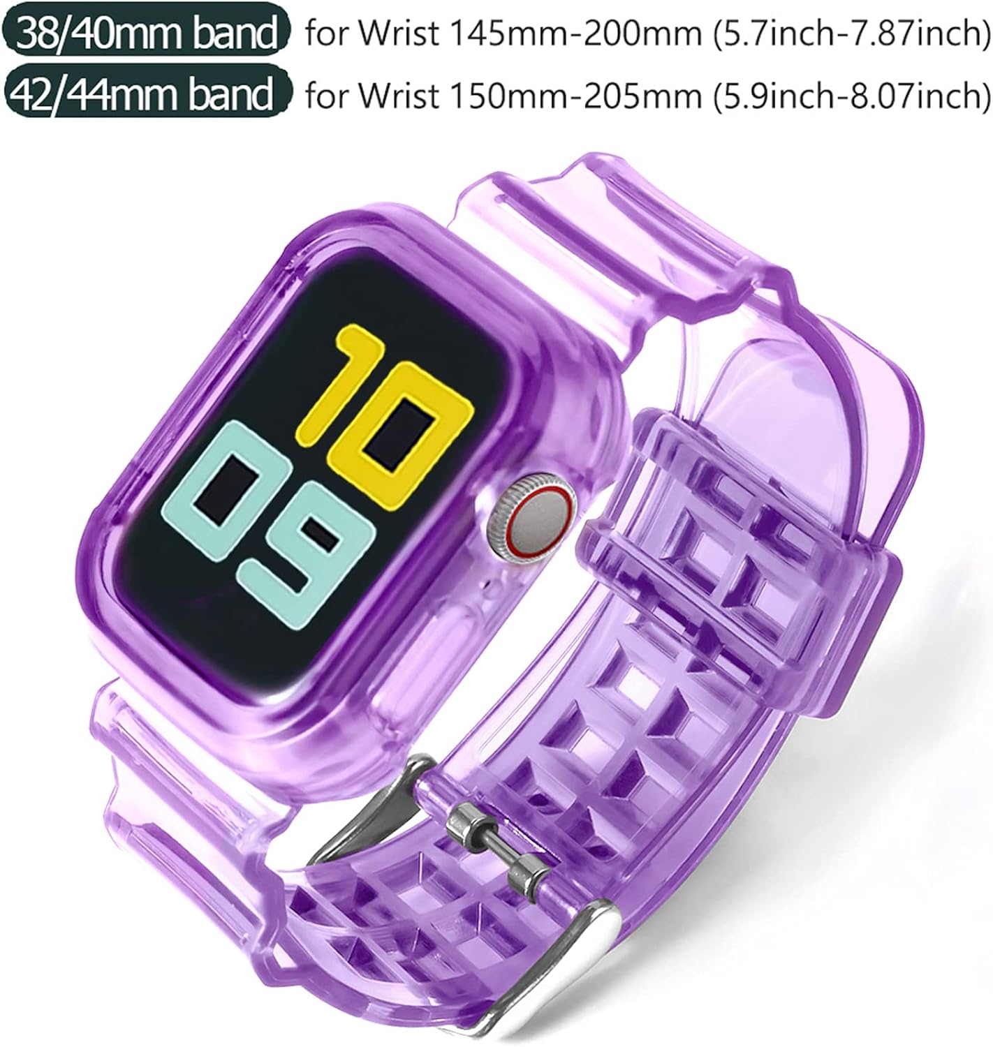 PROATL Protective Bumper Case with Strap Bands Compatible with Apple Watch Bands 38mm 40mm 41mm 42mm 44mm 45mm Series SE 8 7 6 5 4 3 2 1 for Men Women, Clear Soft Sport Drop-Proof Replacement iWatch Wristbands