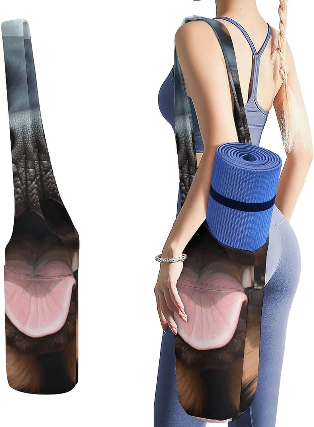 Rottweiler Dogs Tongue Head Yoga Mat Bag Yoga Backpack Multi Pocket Exercise Yoga Mat Carrier Multi-Functional Storage Bag for Pilates Beach Travel And Everyday Use