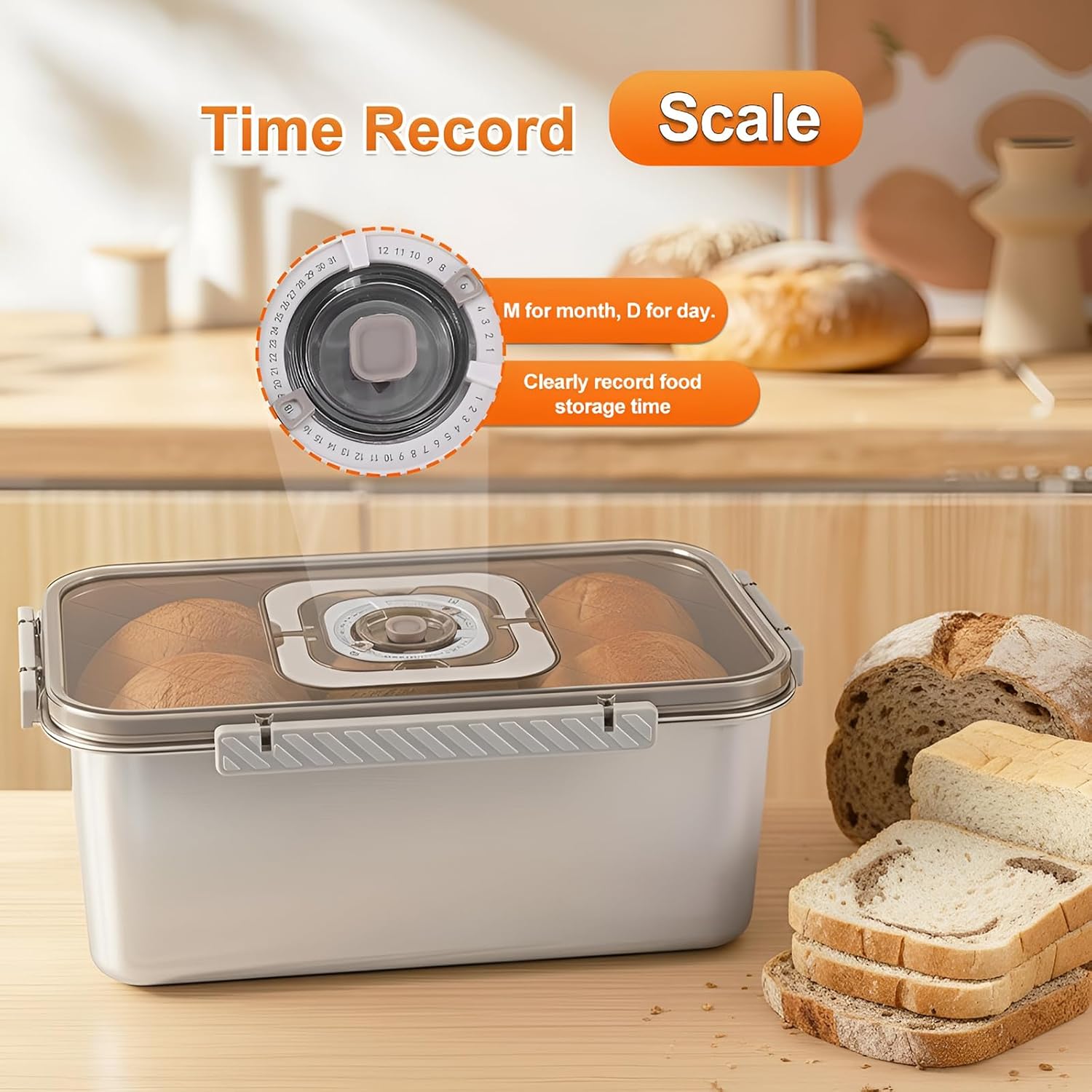 Bread Box Stainless Steel Bread Storage for Homemade Bread, Dishwasher Safe Bread Containers Storage Airtight Loaf, Airtight Bread Storage Container with Lid and Handle