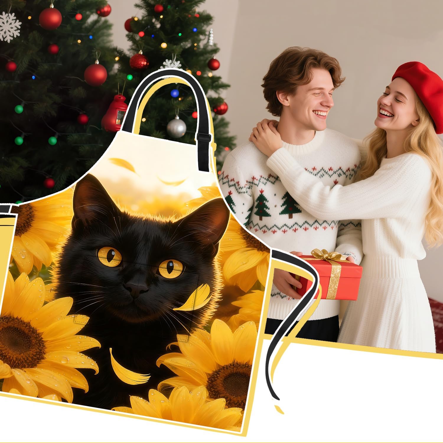 ANNA QUEEN Funny Chicken Sunflower Apron for Women Men,Cute Adjustable Kitchen Cooking BBQ Baking Apron with Pocket