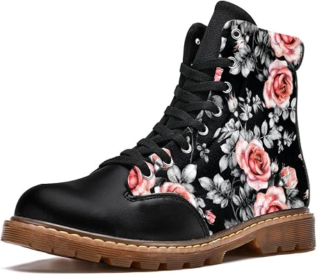 Amazon.com: Zapatos clásicos de invierno con estampado 6.5 para mujer, botas  de cuero con cordones y rosas florales para niña : Ropa, Zapatos y Joyería