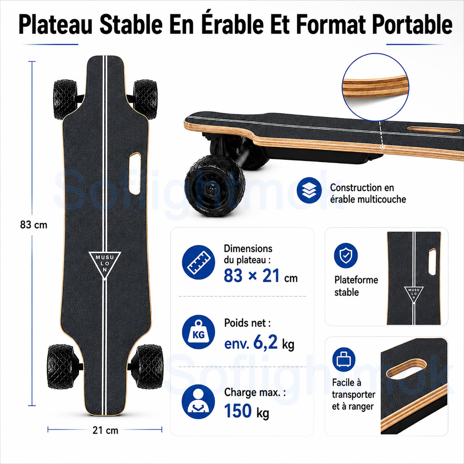 Skateboard Électrique Tout Terrain pour Adultes avec Télécommande LCD, Roues 105mm Grandes pour Campus et Balades Urbaines, Longboard Électrique Portable et Confortable, Double Moteur Stabilité