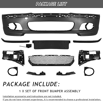 Bewild M-Tech Style Front Bumper Body Kit & Insert Grille Assembly Fit For 2001-2006 BMW E46 325Ci 330Ci & 2000 323Ci MTECH STYLE Modified Front Bumper Assembly Matte Black