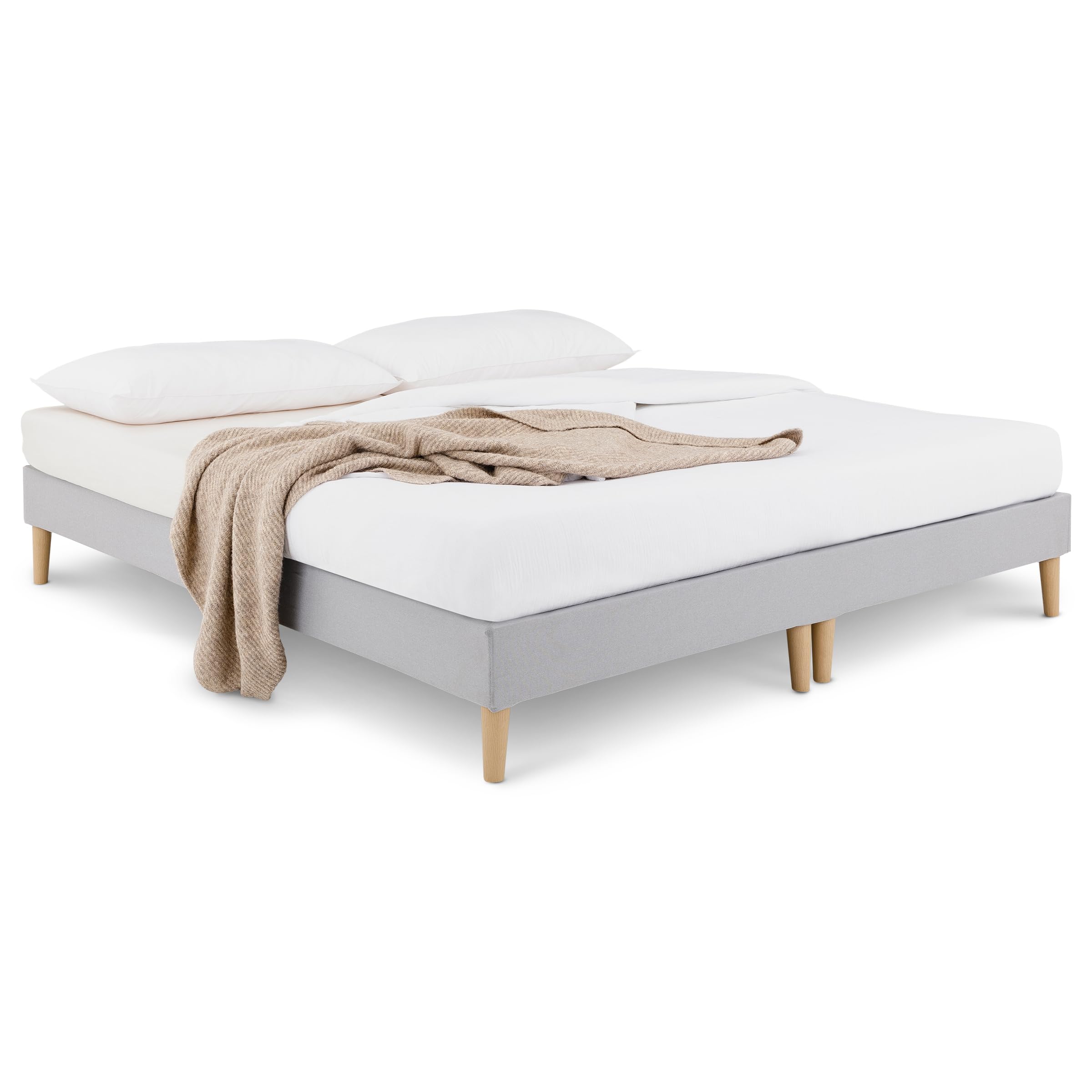 IDIMEX Sommier tapissier Rennes 180 x 200 cm Structure en Bois et revêtement en Tissu Gris, Cadre de lit avec Pieds et sommier à Lattes déhoussable pour 1 Personne