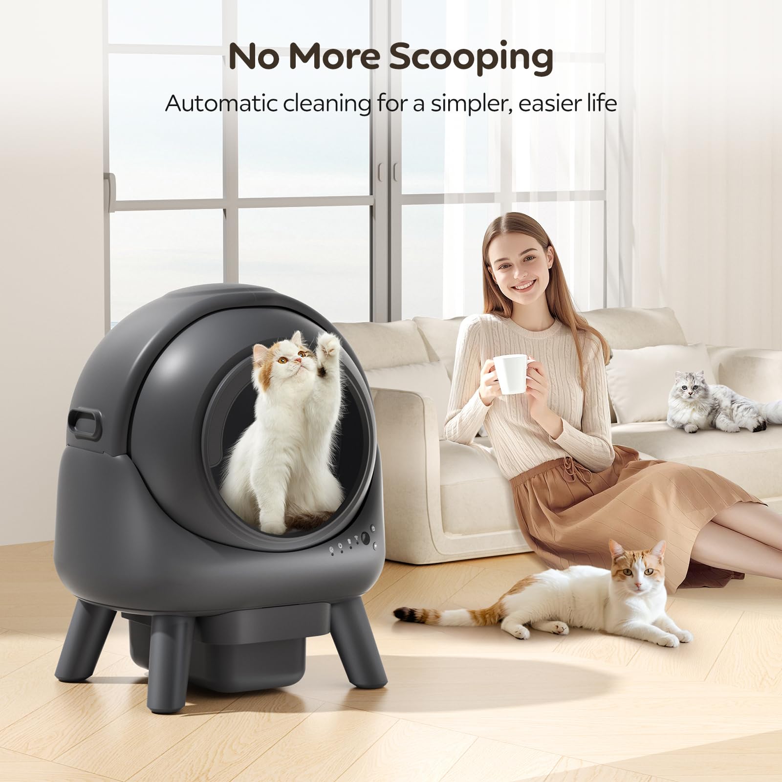 Self Cleaning Litter Box,Automatic Cat Litter Box for Multiple Cats,Robot with APP Control,Smart Dual Safety Protection,Odor-Free Waste Disposal Includes Trash Bags,Grey S20