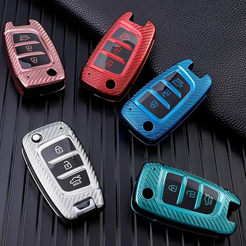Miniatura 7 de HIBEYO Funda para llavero de automóvil con textura de fibra de carbono de TPU con llavero para Hyundai Elantra Solaris Tucson I30 Ix35 Genesis Santa