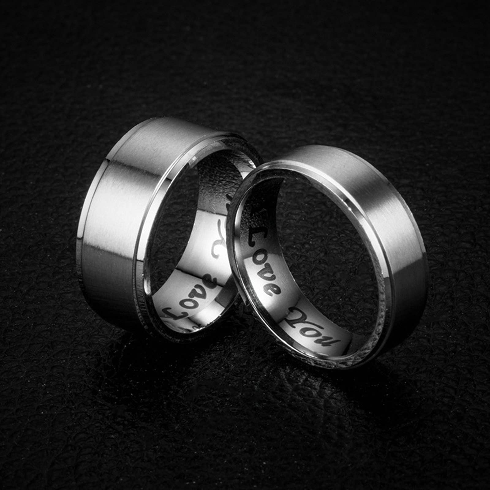 AmDxD Alianza para boda plateada, acero inoxidable, alianza para pareja de plata, boda, I Love You acabado mate, W64 & M59, Acero inoxidable, Sin piedras preciosas,