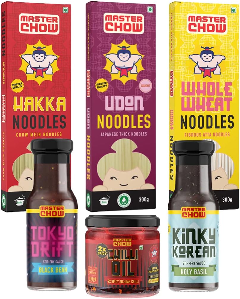 MasterChow Easy Meal Pack | Assorted: 2 Sauces, 1 Dip & 3 Noodles | Ready to Cook - Party Pack | MSG Free | Pack of 6
