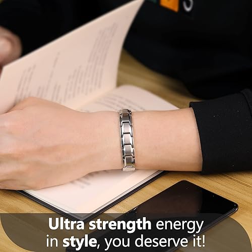 Miniatura 4 de Feraco Pulsera magnética para hombre de acero de titanio con herramienta de tamaño, plata