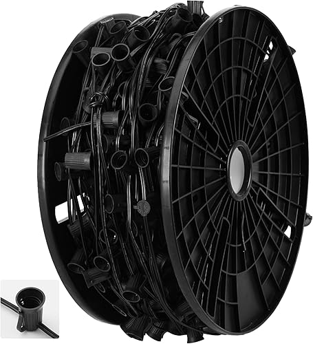 Brightown Carrete comercial de 250 pies C9E17 de Navidad a granel, juego de enchufes de luz C9 con espacio de 12 pulgadas, cable de luces de techo