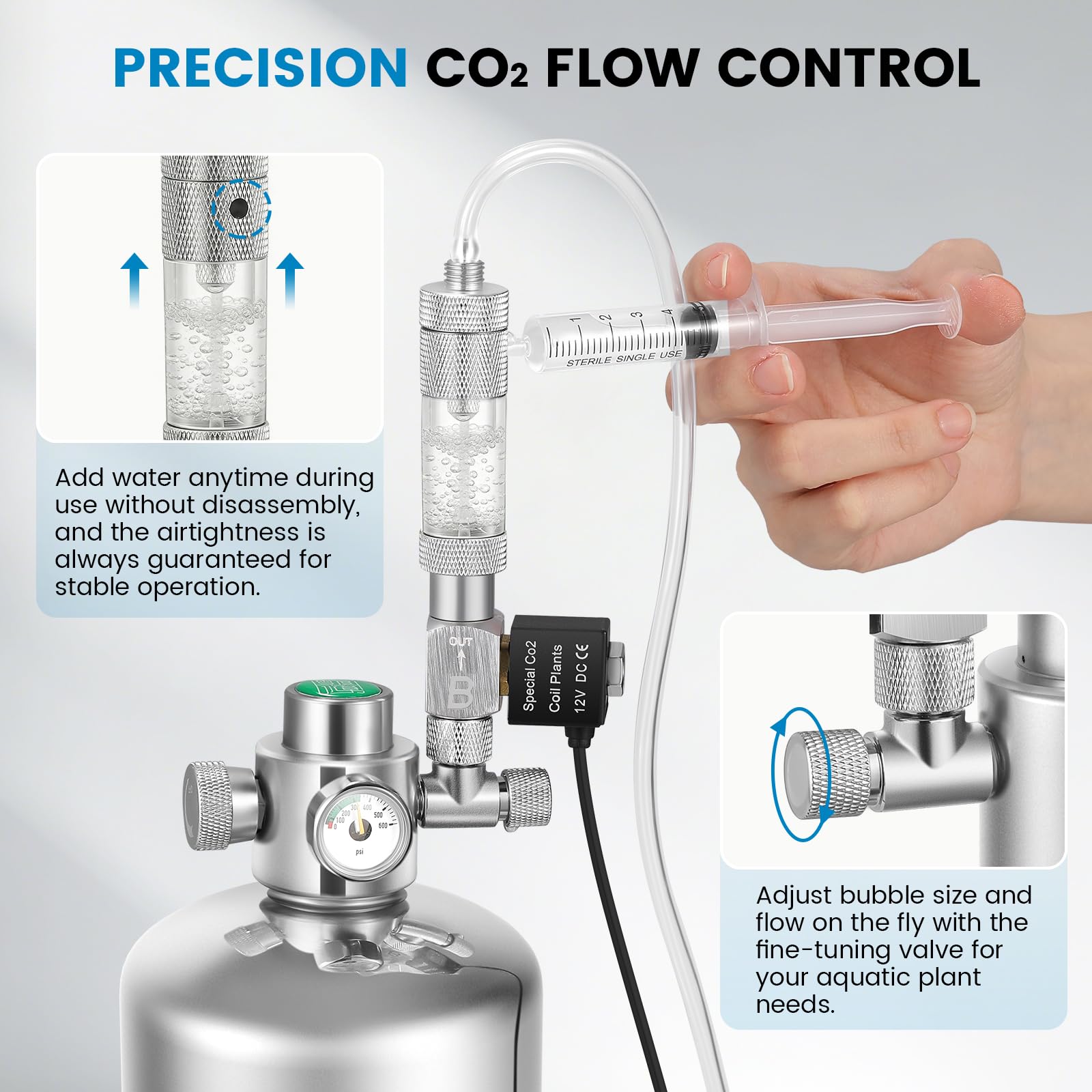 BAOSHISHAN Sistema de CO2 de acuario de 2 litros, generador de CO2 roscado externo mejorado antifugas, válvula solenoide de doble interruptor, kit de CO2 para plantas de acuario