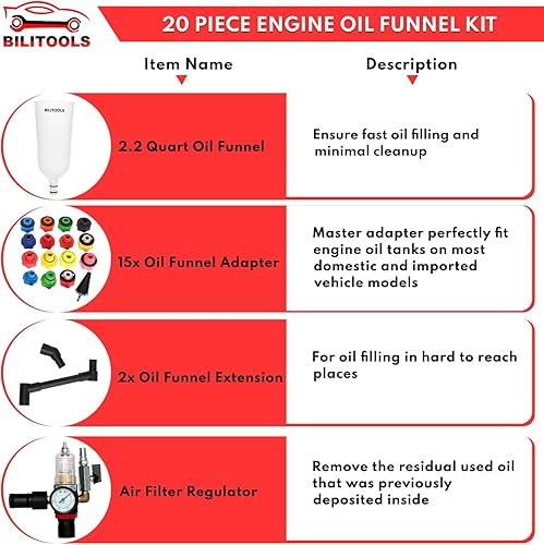 Miniatura 5 de BILITOOLS Extractor de bomba de aceite de vacío de 2 en 1 9L y kit de embudo de aceite neumáticomanual herramienta de aceite automotriz