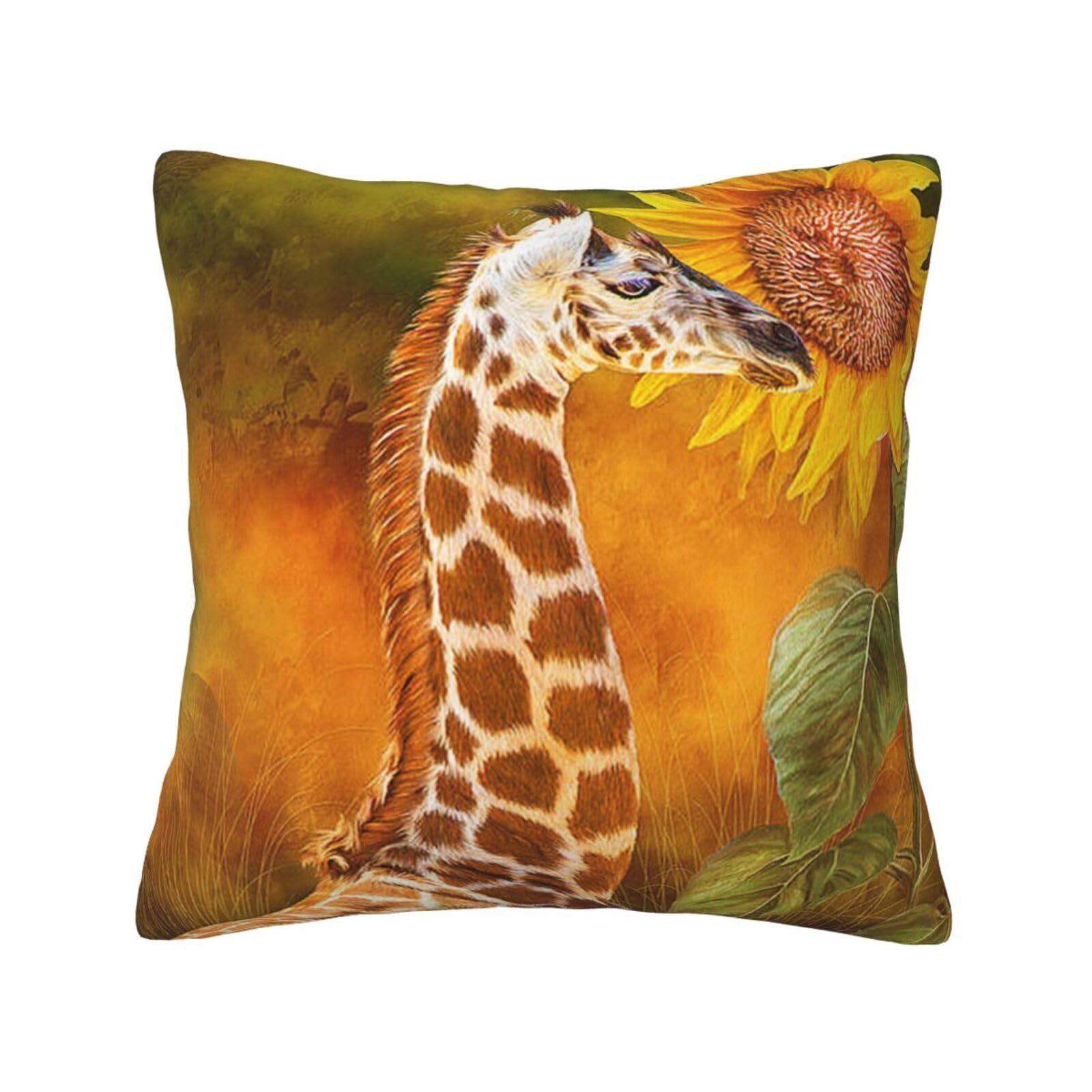 YFSGDLBN Giraffe and sunflower printed Velvet pillowcase decorative Cushion Cover