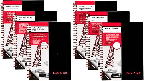 Black n' Red Cuaderno de tapa dura de espiral doble, mediano, negrorojo, 70 hojas rayadas, paquete de 6 unidades (L67000)
