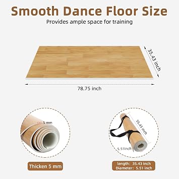 Dance Floor Mat Non-Slip with Shoulder Strap Portable and Dance Resistance Band, Dance Floor for Ballet,Jazz, Pop Thick PVC Practice Floor Reusable Mat