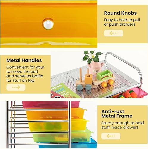 Miniatura 5 de Julimoon Carrito de almacenamiento con ruedas de 12 cajones, carrito organizador de almacenamiento multiusos con ruedas bloqueables, carrito móvil